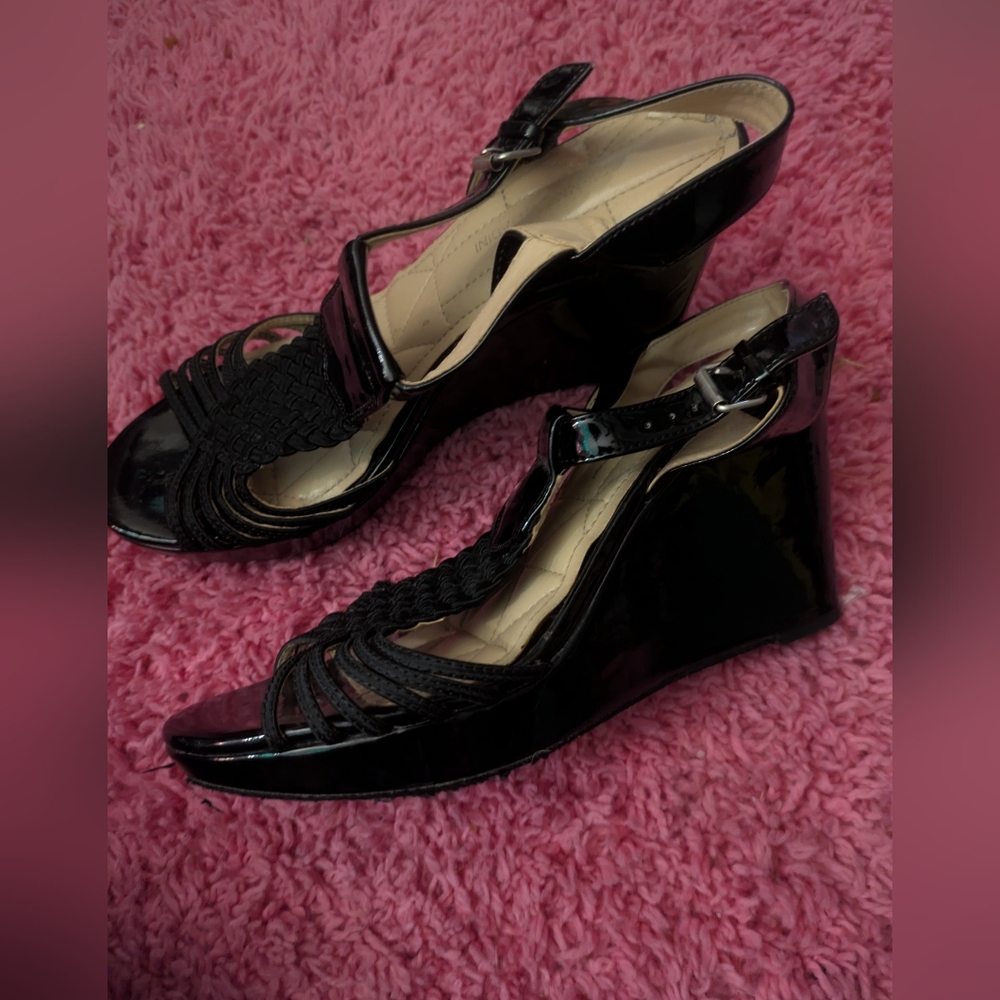 Adrienne Vittadini Black Patent Wedges
